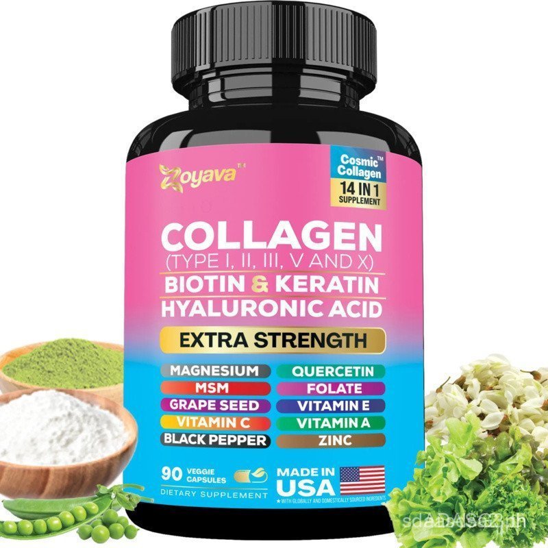 ZoyavaCollagen-TypeI,II,III,VandX-withBiotin,Hyaluronic,Acid&13+Keratin extraIngredientsforBeauty,Fi