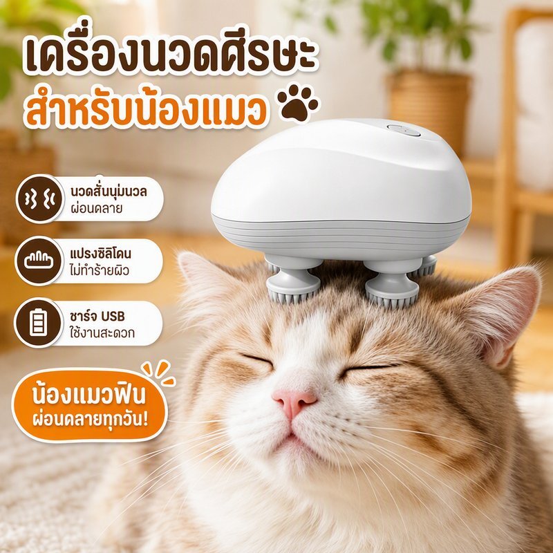เครื่องนวดแมว ของเล่นแมว เครื่องนวดอัตโนมัติ ซิลิโคน นวดหัว นวดตัว ชาร์จยูเอสบี ถอดล้างได้ กันน้ำ