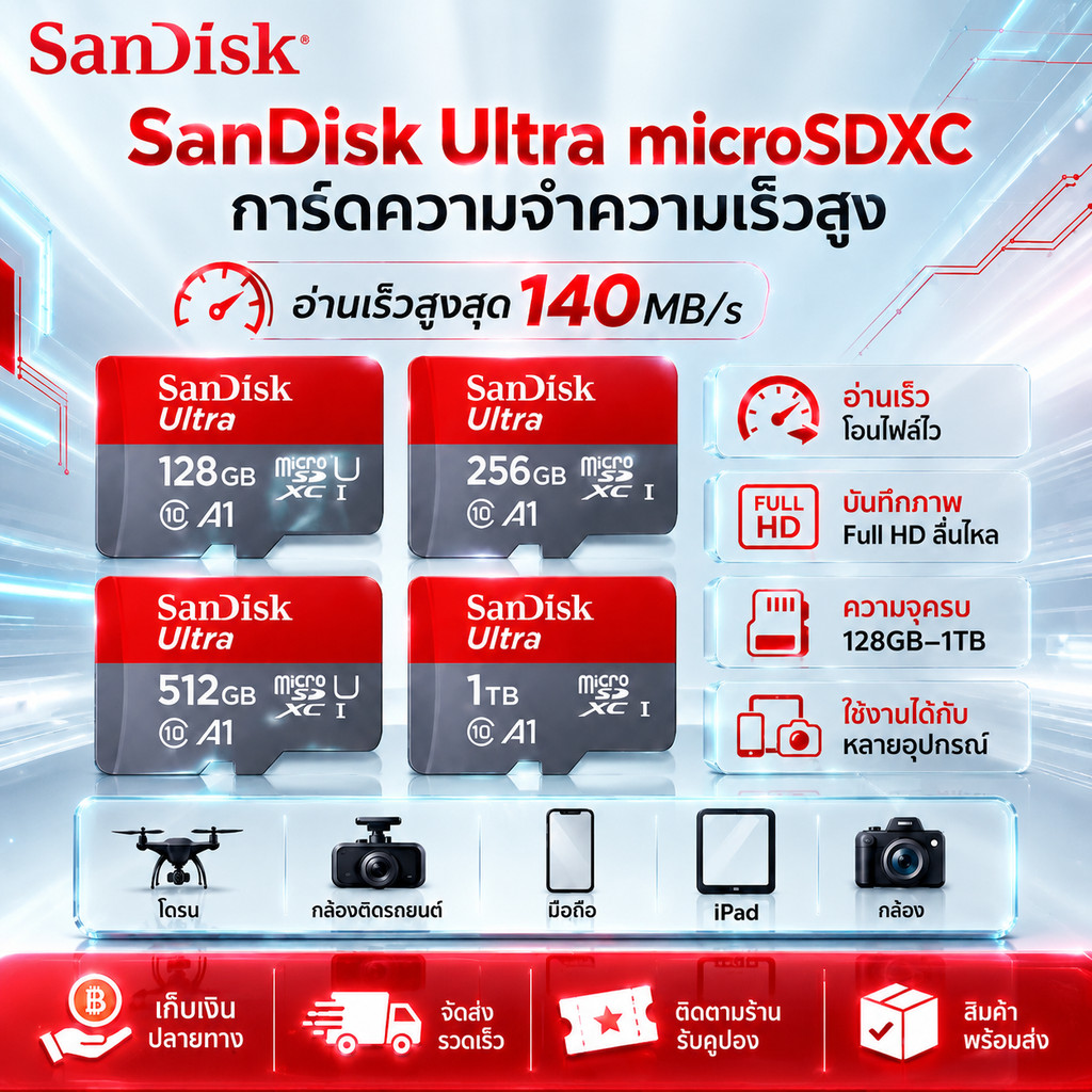 SanDisk Ultra microSD 128GB-1TB Class 10 A1 Memory Card 100% Genuine Ready Stock