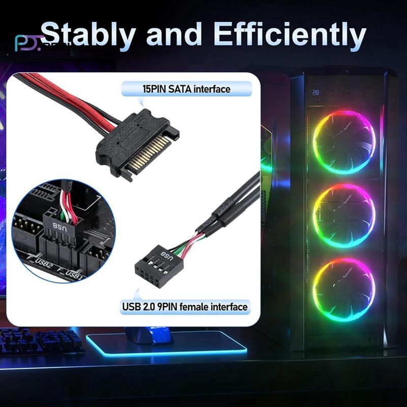 ภายใน USB 2.0 Splitter Connector 9Pin USB Header Splitter พร้อมสายไฟ SATA สําหรับเมนบอร์ดขยาย USB Hu
