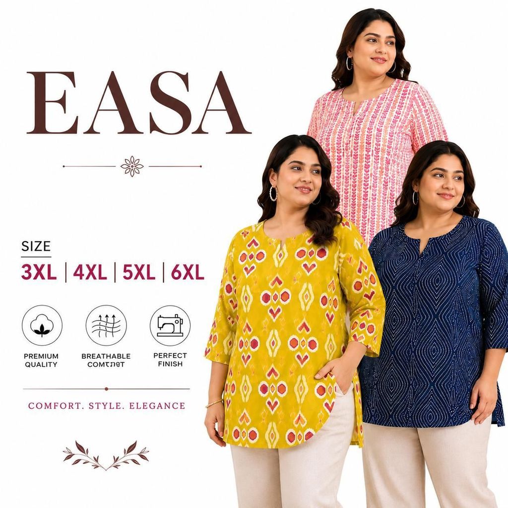 ใหม่ PLUS SIZE EASA Casual Short Kurti Sizes 3XL–6XL