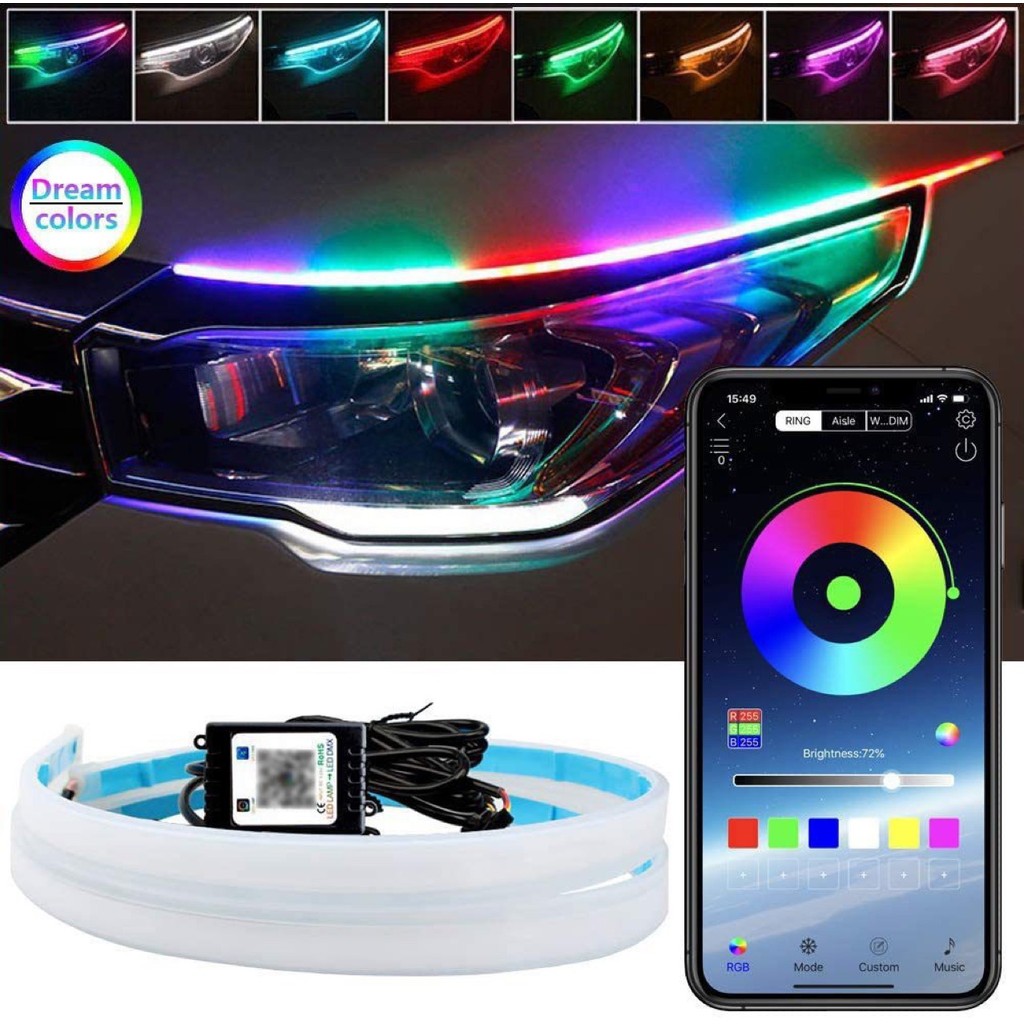 รถ RGB Magic Light Bar APP ควบคุมโทรศัพท์มือถือไฟวิ่งกลางวัน 30CM45CM60 ซม.ไฟเลี้ยว 2026.7.19z0903a4