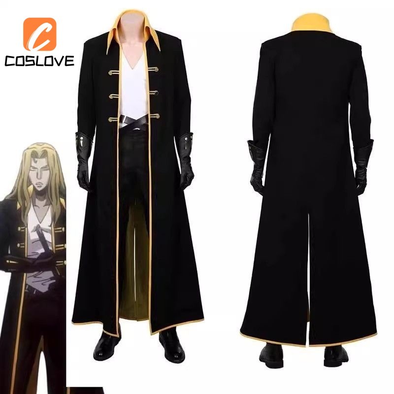 Castlevania Alucard Adrian คอสเพลย์เสื้อผ้าชุดเครื่องแต่งกายสําหรับ Man คลาสสิกสีเหลืองสีดําสี Comik