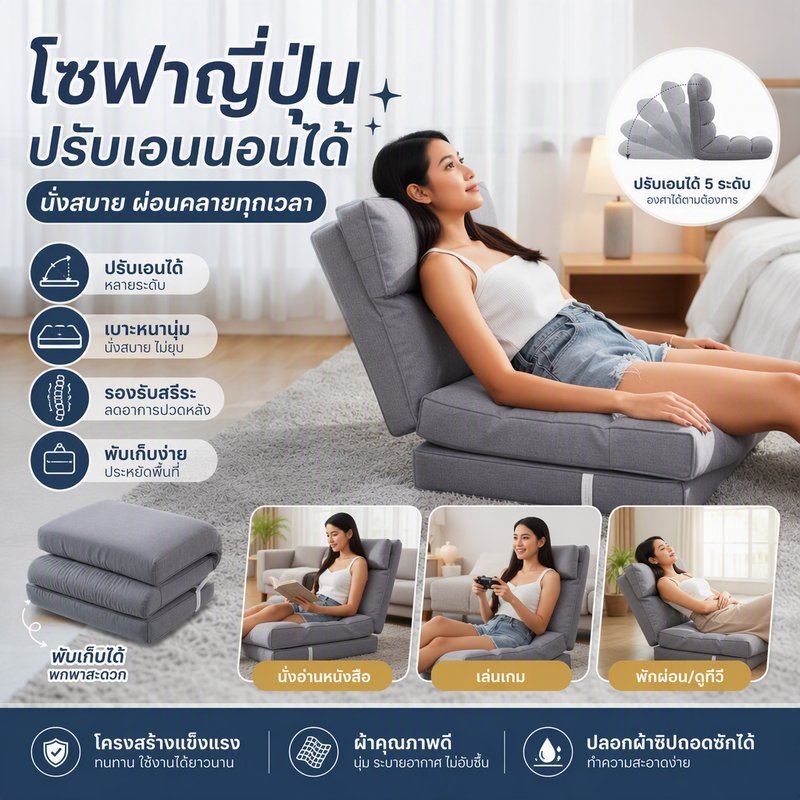 ญี่ปุ่นพับโซฟาเสื่อทาทามิเก้าอี้6ตําแหน่งผู้เอนกายโฟมเบาะแบบพกพาบ้านเลานจ์