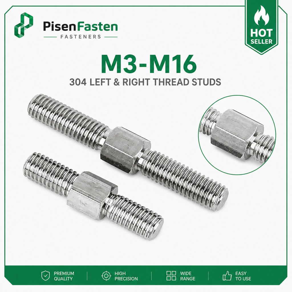 พร้อมส่ง สตัดเกลียวซ้าย-ขวา สแตนเลส 304 Left & Right Thread Stud สำหรับงานปรับดึง ไม่เป็นสนิม ขนาด M3-M16