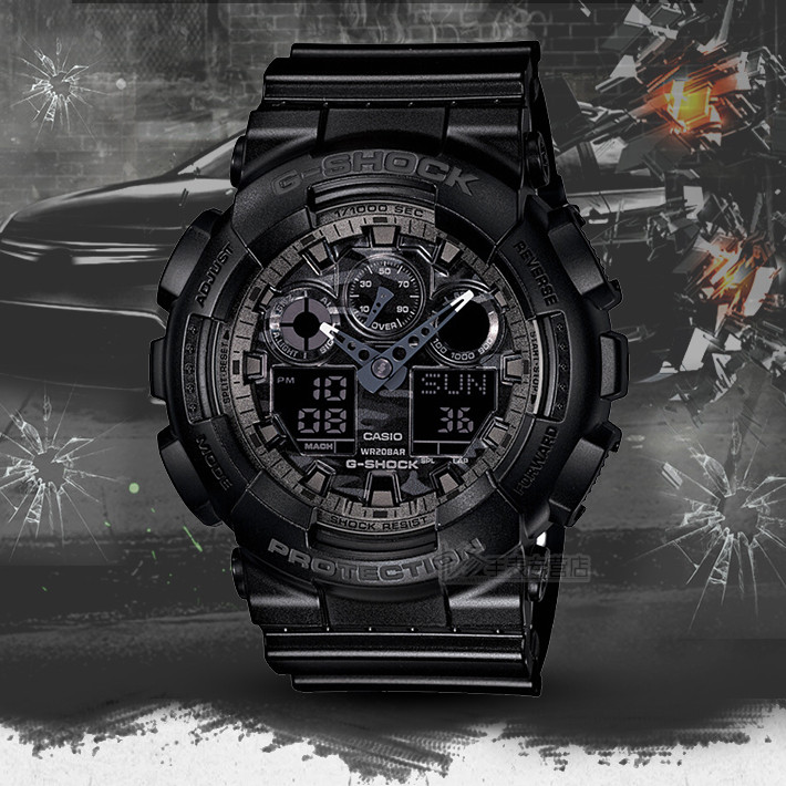 QIXIAO นาฬิกาผู้ชาย GA-100CF Lightning นาฬิกาสแตนเลสกันน้ําอัตโนมัติ GA110GB-1A