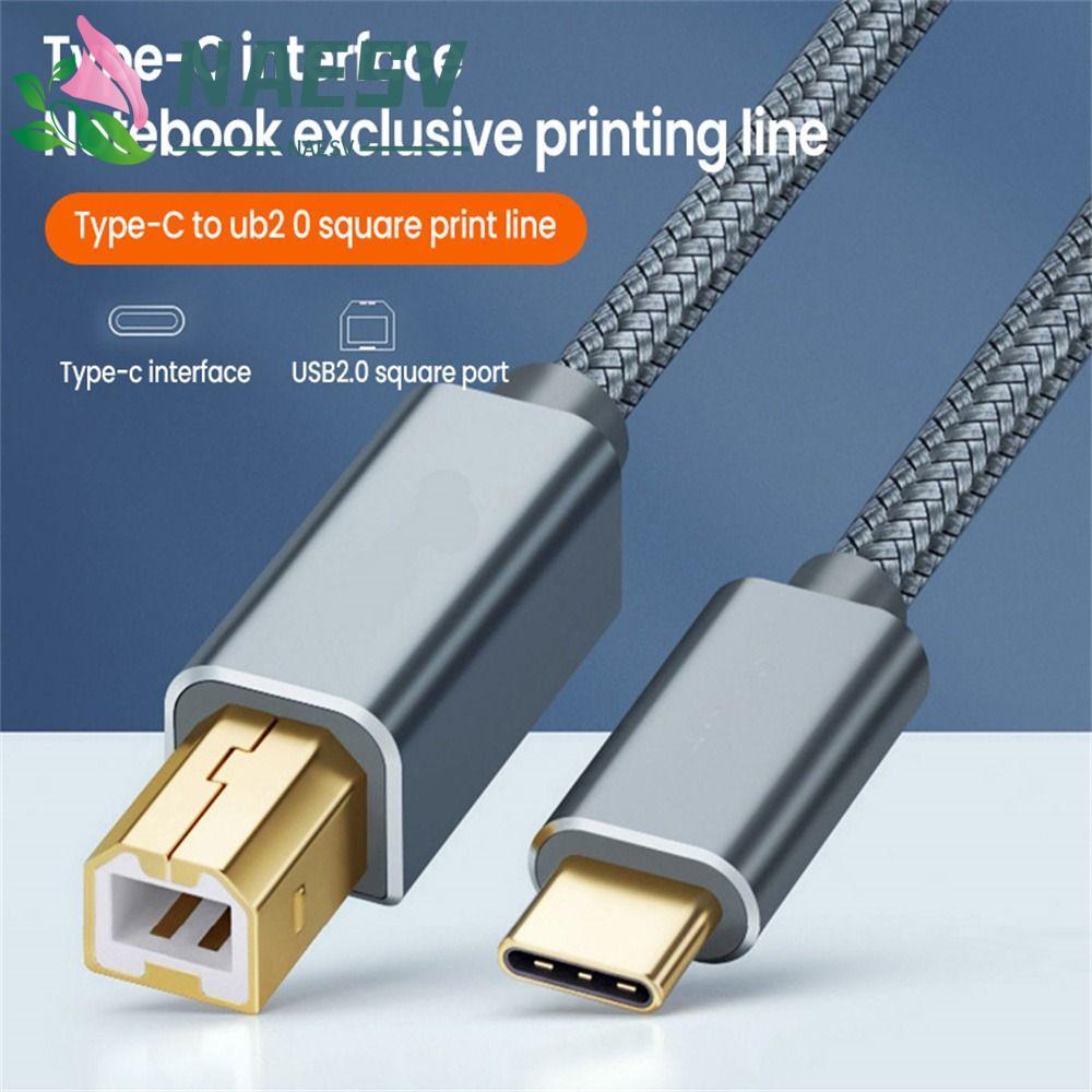 NAESV USB C ถึง USB B สายถัก 0.5 M/1 M/1.5 M/2 M USB2.0 หญิง USB B 2.0 สายเคเบิลข้อมูลการถ่ายโอนข้อม