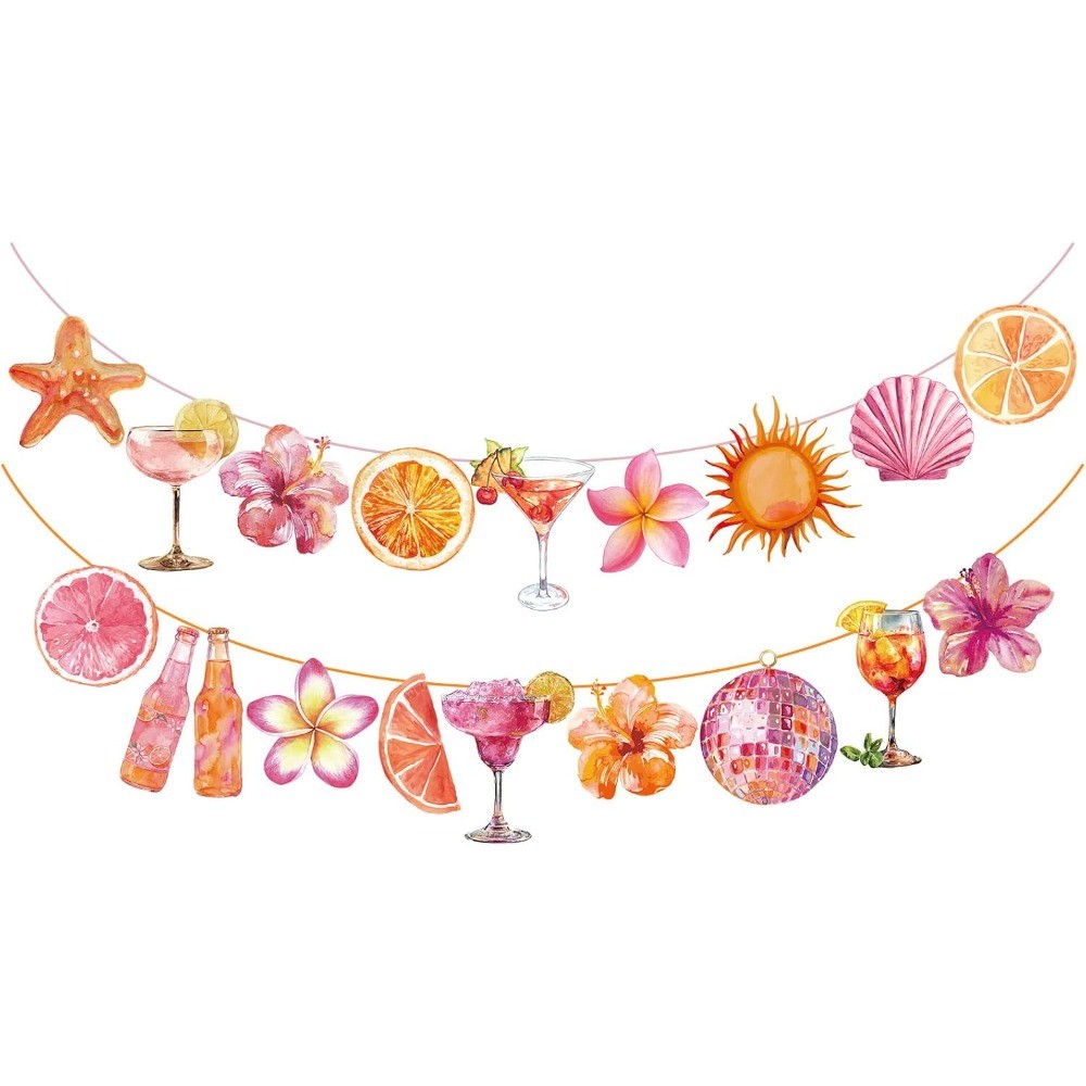 สีชมพูสีส้ม Sunset Party Banner Tropical Sunset Tequila Garland Sunset Theme Party ตกแต่ง