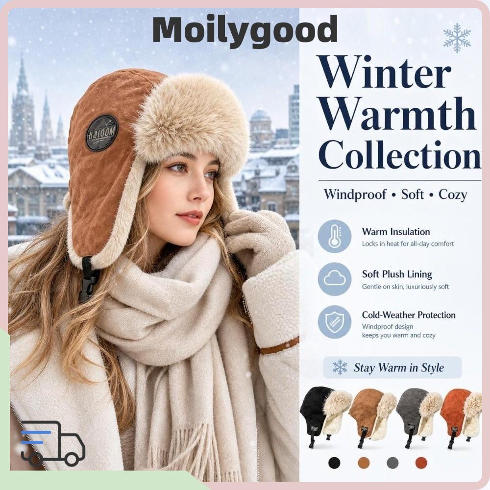 MOILYTH Fur Ushanka Hat, Windproof Warm Earflap Hat, Insulated Fur Men Women Hat Winter