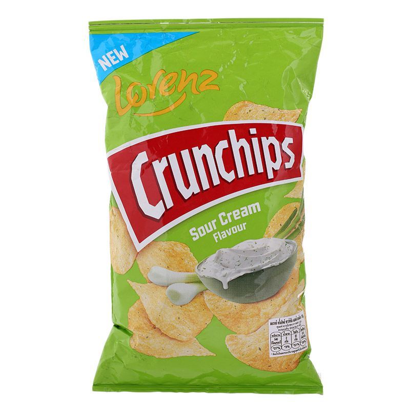 ลอเรนซ์ครั้นชิพส์มันฝรั่งแผ่นเรียบทอดกรอบรสซาวครีมและหัวหอม 100กรัม Lorenz Crunchips Sour Cream and Onion 100g.