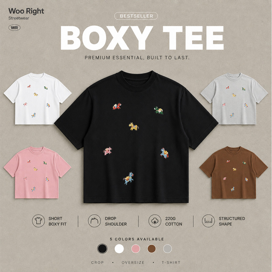 Woo Right تيشيرت رجالي Boxy Crop بطباعة نصية — صورة 2