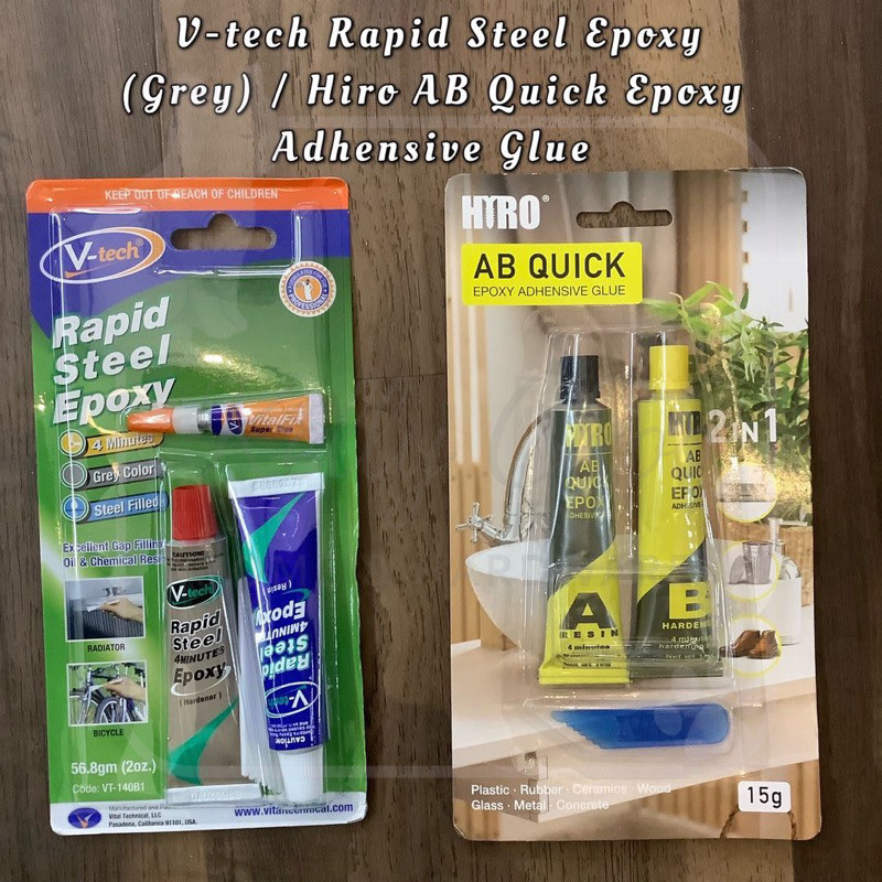 V-tech Rapid Steel Epoxy (สีเทา) / Hiro AB Quick Epoxy Adhensive Glue