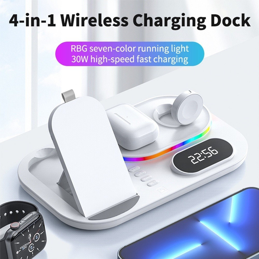 Wireless Chargers 4 in 1 สําหรับ 12 13 14 15 Pro Max 30W Fast Wireless Charging Station สําหรับ Appl