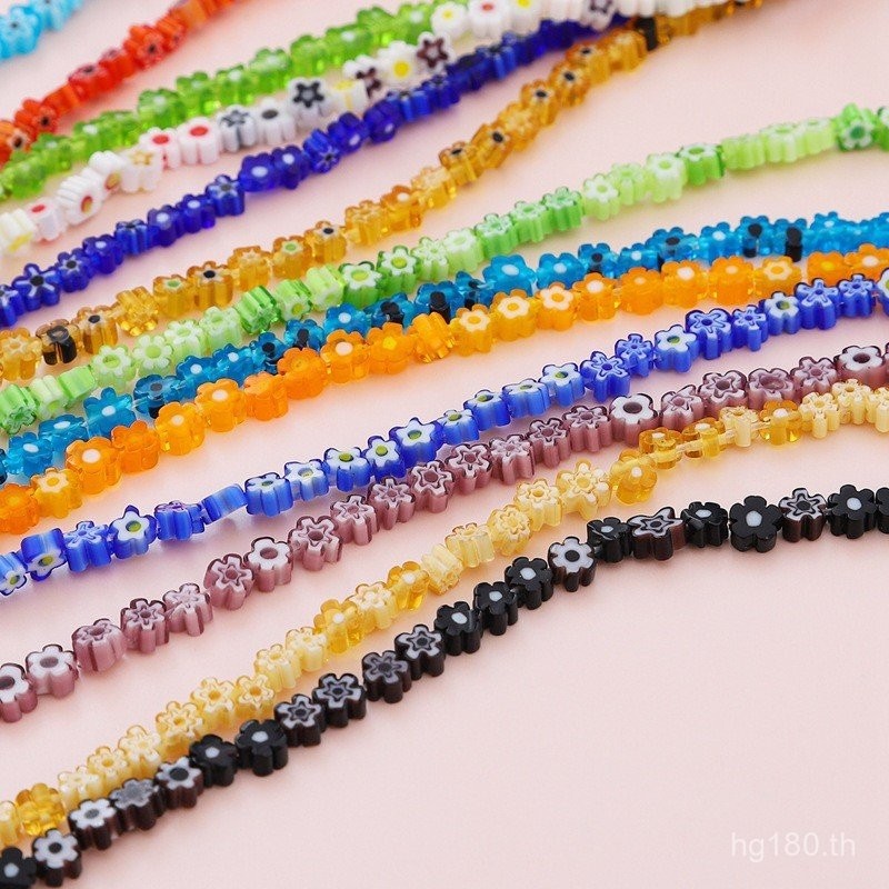 เครื่องประดับแฮนด์เมด DIY สร้อยคอและข้อมือลูกปัดห้ากลีบ ดอกไม้ไม่สม่ำเสมอ E18 FRR3