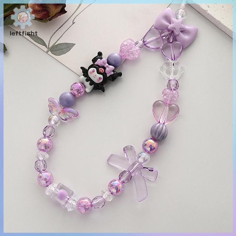 ซ้าย Sanrio Hello Kitty ลูกปัดโทรศัพท์สายคล้องคอ Kuromi Melody เชือกเส้นเล็กจี้สาวหวาน Anti-lost สาย