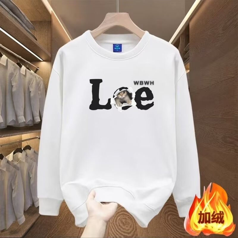 2025 NEW 2025 Fleece-Lined Thickened Sweatshirt for Men, Autumn and Winter American Style Letter Pri