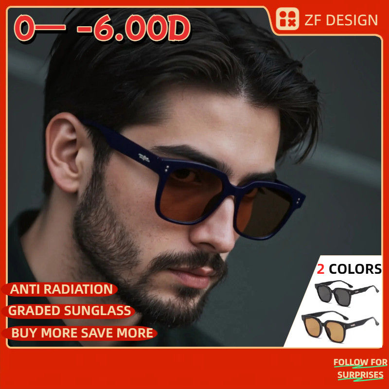 แว่นกันแดด สายตาสั้น (0°— -600°) แว่นตาขับรถ กรอบสีดํา ป้องกันรังสีอัลตราไวโอเลต เลนส์วิสัยทัศน์กลางคืน ป้องกันแสงสะท้อน UV400