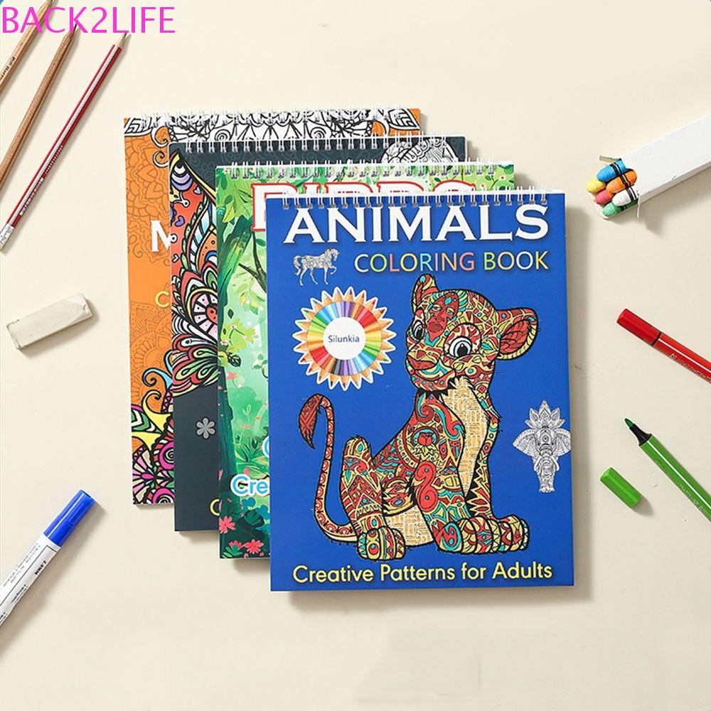 BACK2LIFE สมุดระบายสีสําหรับเด็ก, Mandala/Birds/Butterfly/Animal Single Side Coloring Pattern for, 2