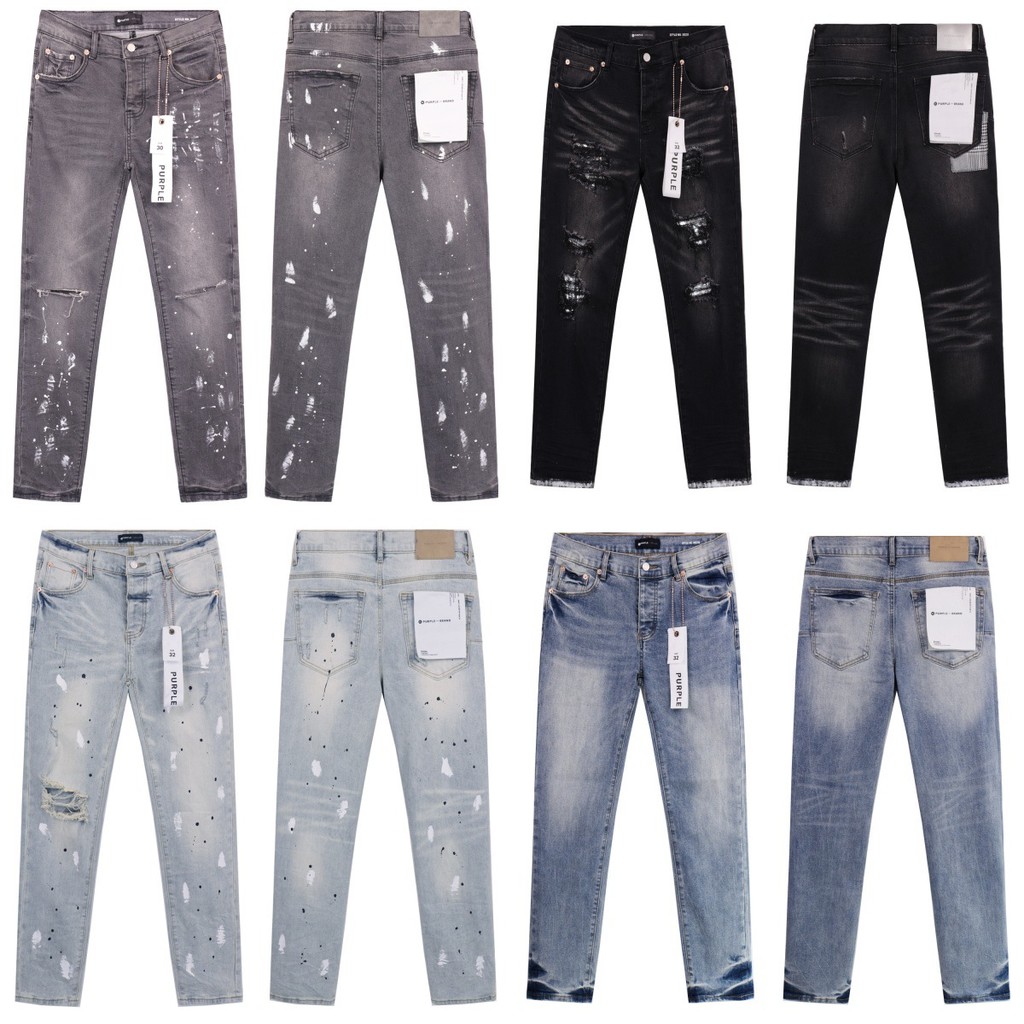 Purple Men's Youth Casual Pants Street Fashion Washed Distressed Ripped Jeans