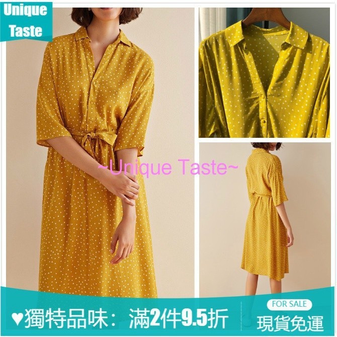 รสชาติเฉพาะที่|ภาษาฝรั่งเศสคําหรูหรา DPH สีเหลือง V คอ Polka Dot ดอกไม้เอวแคบ Slimmer ดู a-Line แขนส