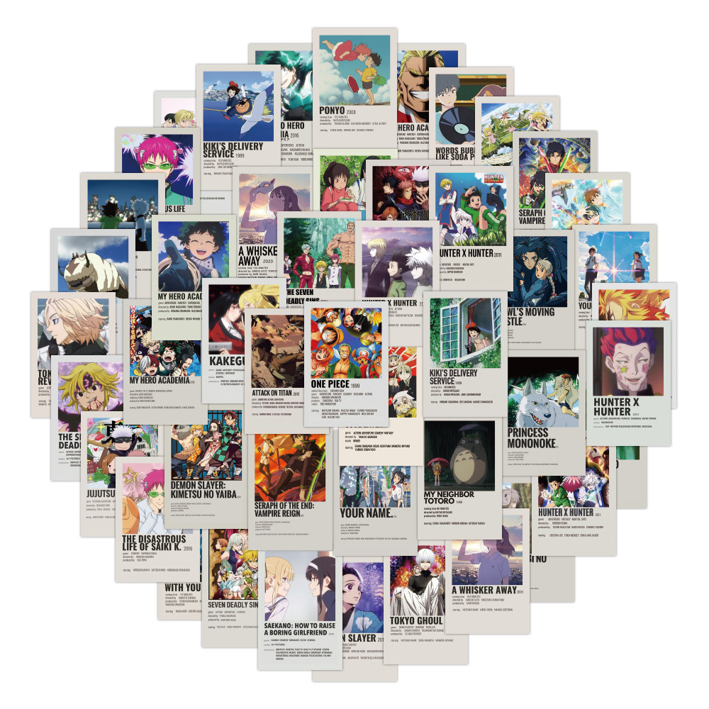 สติ๊กเกอร์สไตล์อะนิเมะผสม (50 ชิ้น) - ตกแต่งน่ารักสําหรับกระเป๋าเดินทาง, ถ้วยน้ําและเคสแท็บเล็ต