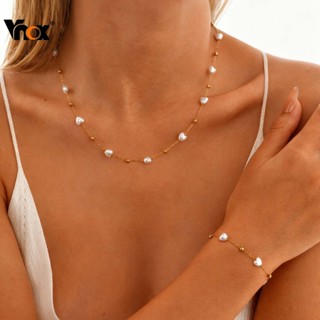 Vnox สร้อยข้อมือและสร้อยคอมีลูกปearl แบบกันน้ํา ออกแบบเป็นรู…