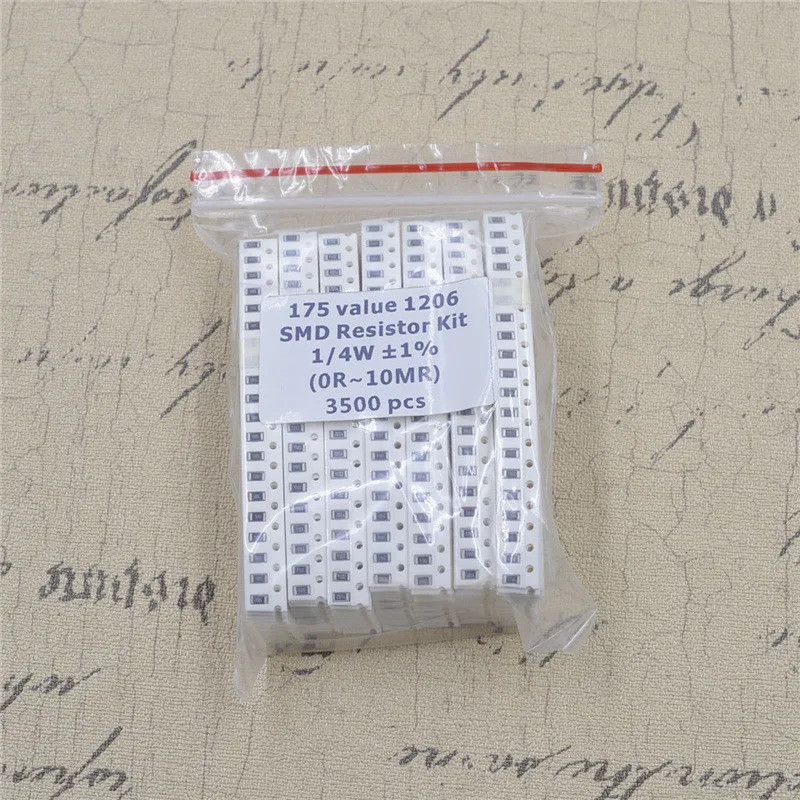 175 ค่า 1206 3216 SMD Resistor Kit (0R~10MR) 1/4W ±1% 3500pcs RoHS