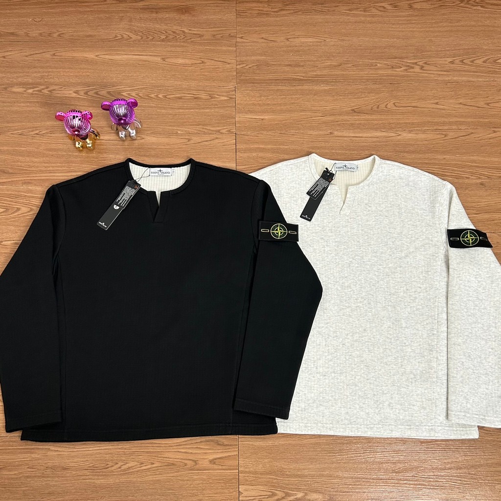 ST0NE lSL@ND เสื้อยืดแขนยาวคอ Henley ใหม่สําหรับผู้ชาย | เสื้อยืดผ้าฝ้ายระบายอากาศหลวมสบาย