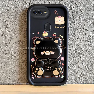 เหมาะสําหรับ OPPO A5S A3S A12E A7 A12 F9 PRO เคสโทรศัพท์ใหม่น่ารักหมีกระจกขาตั้ง lprotective พร้อมความงามปกอ่อน JT07