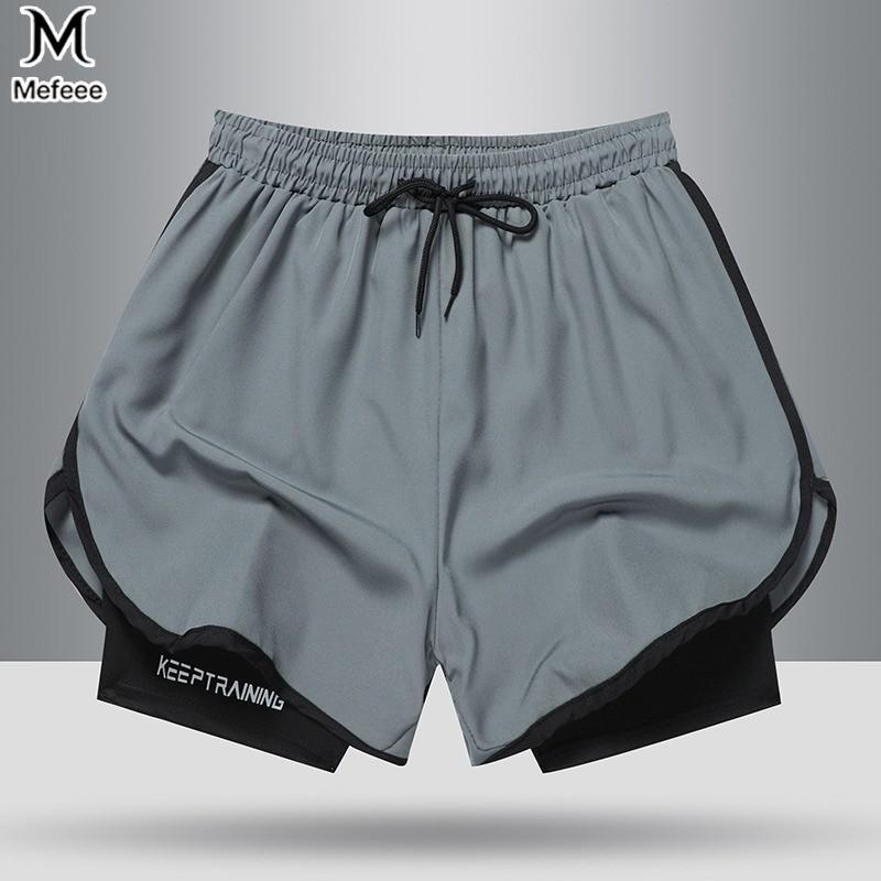 M-5XL ผู้ชาย 2 ใน 1 Seluar กางเกงขาสั้นวิ่งผู้ชายกีฬากางเกงออกกําลังกาย/บาสเกตบอล/การฝึกอบรมว่ายน้ํากางเกงวิ่งจ๊อกกิ้ง Quick Dry Sweatpants Seluar Lelaki สีดําสีเทา