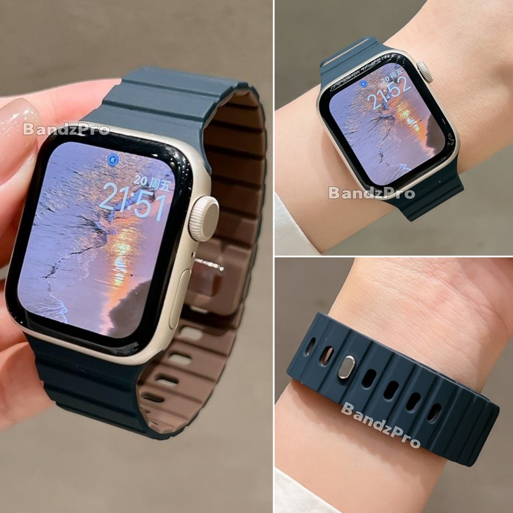ตารางสายรัดซิลิโคนแม่เหล็กสําหรับ Apple Watch S11/10/9/8/7/5/4 SE3 ULTRA X10pro กีฬาเปลี่ยนสร้อยข้อม