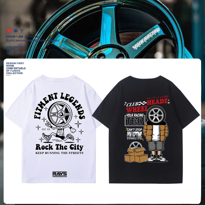 สไตล์ใหม่ RAYS ล้อ JDM Racing วัฒนธรรมเสื้อยืดสนุกผ้าฝ้าย 100% Unisex รอบคอแขนสั้น Casual สต็อกขนาด S-5XL