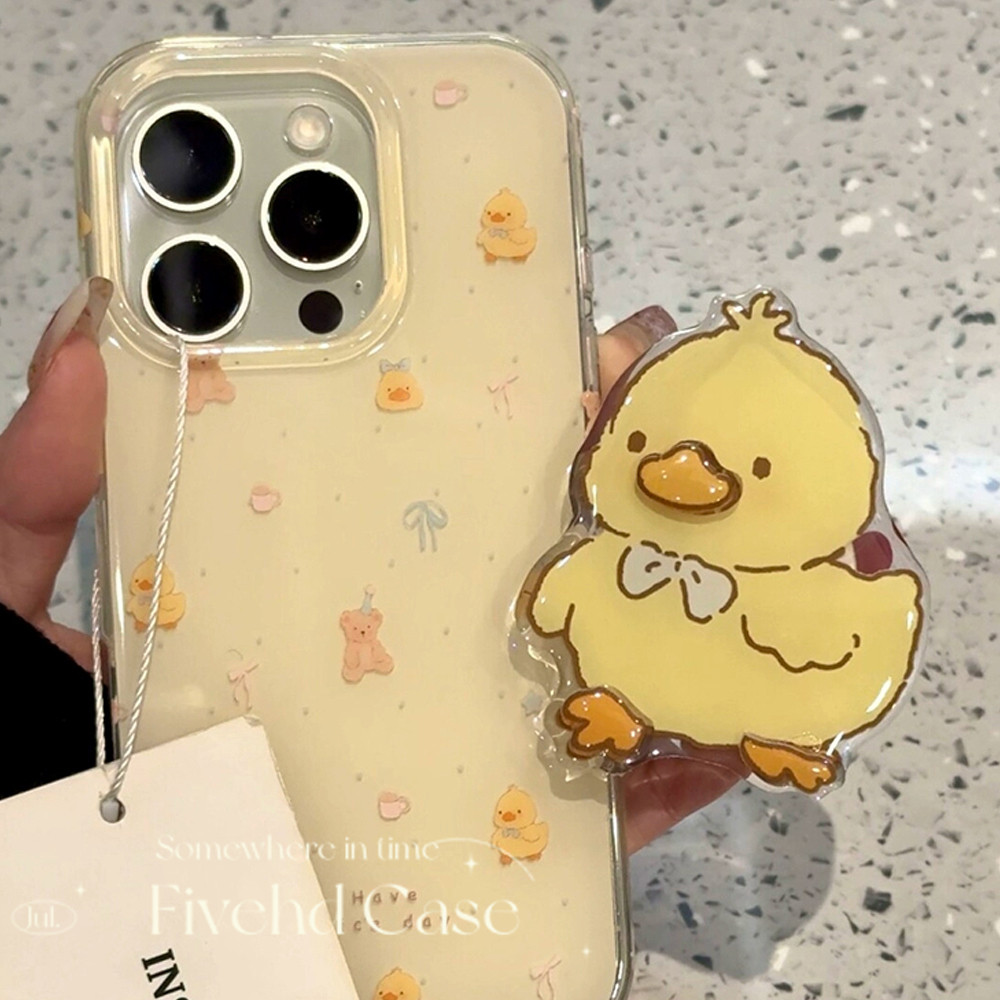 เกาหลีInsการ์ตูนน่ารักเป็ดสีเหลืองวงเล็บG Litter BlingสําหรับiPhone 17 11 16 16E 15 14 13 12 Pro Xs Max XR X 7 8 6 Plus SEนุ่มเคสโทรศัพท์ป้องกันกันกระแทกกรณีปก