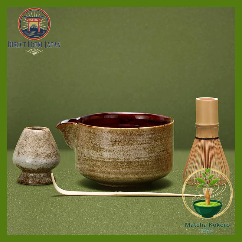 DiDiBirDi Matcha Bowl Set, Tea Ceremony 4-Piece Set, Matcha Bowl, Matcha Whisk Stand, Matcha Bamboo 