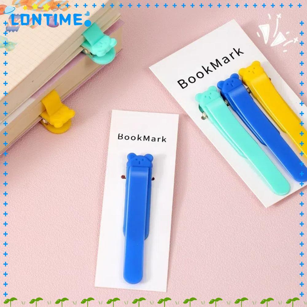 LONTIME 1/3 ชิ้น Book Markers, ติดตามอัตโนมัติน่ารักหมีบุ๊คมาร์คคลิป, ซิลิโคนเครื่องเขียนอุปกรณ์หน้าพลิกสําหรับนักเรียน