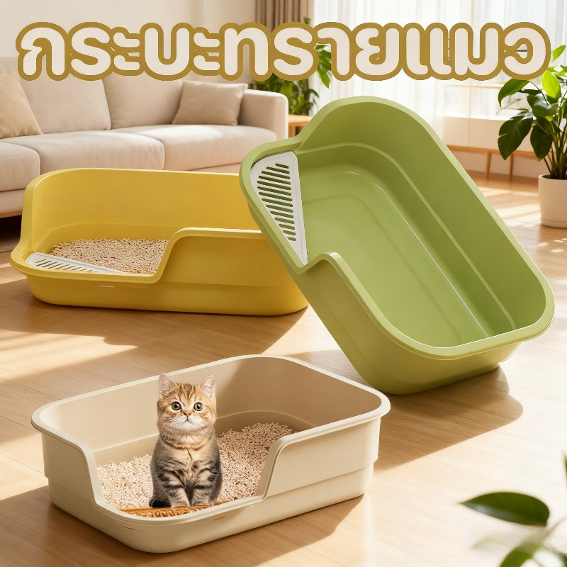 49cm ห้องน้ำแมวใหญ่   กระบะทรายแมว การไหลเวียนของอากาศ  กล่อง ทรายกึ่งเปิด  พื้นที่มากมาย พร้อมที่ตักทราย