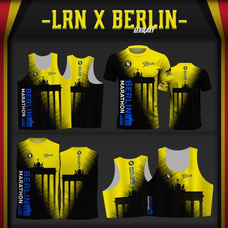เสื้อวิ่งพิมพ์ลาย Berlin-Marathon x LRN เนื้อผ้า Air Flow Plus สำหรับวิ่งมาราธอน (AP21)