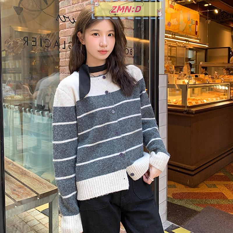 ZMN:D ฤดูใบไม้ร่วงฤดูหนาวเกาหลี Casual รอบคอแขนยาวหลวมลายถักเสื้อสเวตเตอร์ถักสําหรับผู้หญิง RRT