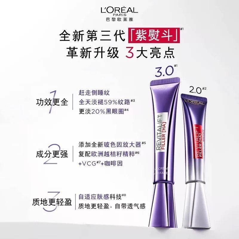 LOreal Purple Iron Eye Cream ครีมบํารุงรอบดวงตารุ่นที่สอง 7.5ml ตัวอย่างกระชับ Light Lines Full Face
