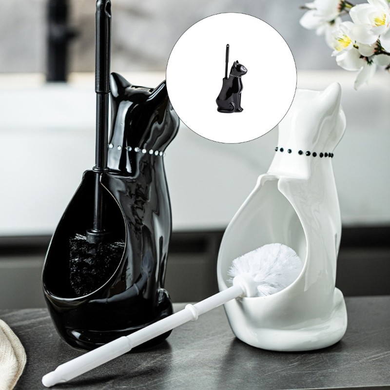 Be> ฟรีเจาะแปรงห้องน้ําและผู้ถือห้องน้ําห้องน้ําทําความสะอาดแปรงเซรามิคแมวฐานห้องน้ําชามแปรงทําความส