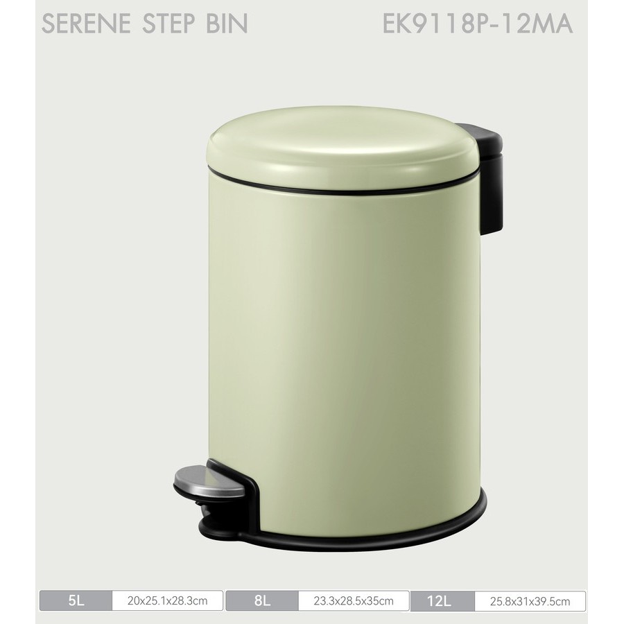 ShopKB EKO ถังขยะเหล็กเคลือบขาเหยียบทรงกลม 12 ลิตร รุ่น SERENE EK9118P-12MA ขนาด 25.80x31.10x39.50 ซม. สีเขียวอ่อน