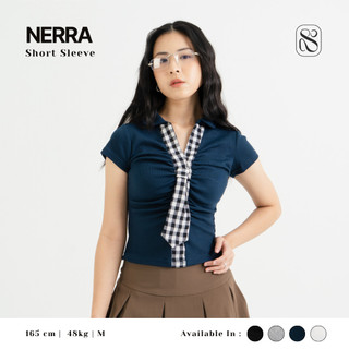 SOOSLU - Nerra Top NG6A Atasan Knit Polos Wanita Motif Kotak Lengan Pendek