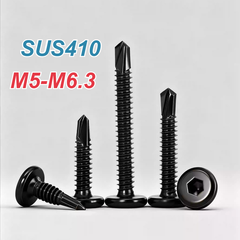 [XM] น็อต สกรู หัวกลมแบน หกเหลี่ยม สแตนเลส 410 ปลายสว่าน M5-M6.3  Round Flat Head Socket Drilling SUS410 Black / สีดํา 410 สแตนเลสลบมุมหัวแบนซ็อกเก็ตหกเหลี่ยมเจาะสกรูหาง SUS410 ซ็อกเก็ตหกเหลี่ยมเจาะตัวเอง