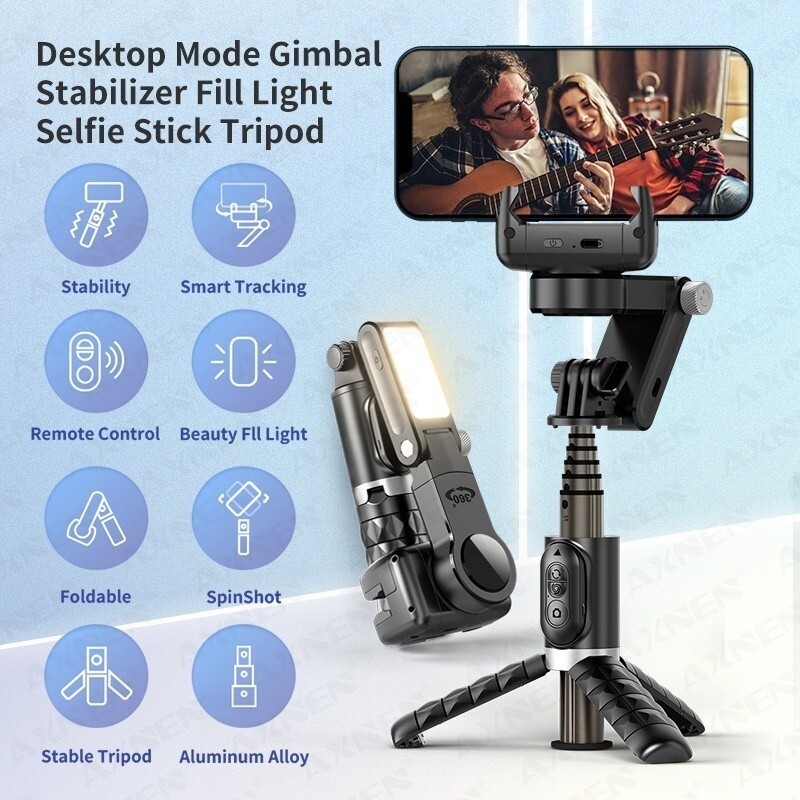 Q18 Gimbal Stabilizer Desktop 360° Surround Shot Smartphone Selfie Stick Tripod with Fill Light for 