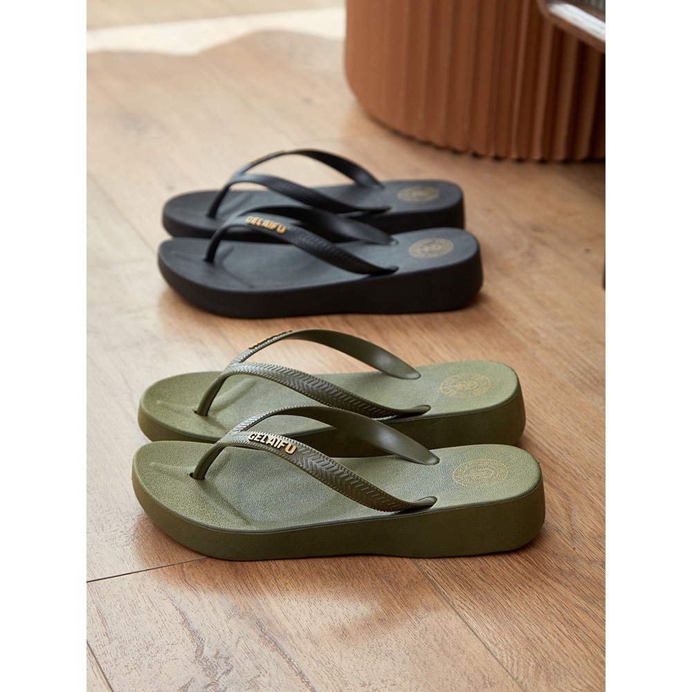 รองเท้าแตะ slipper รองเท้าแตะส้นเตี้ยแบบ wedge heel สไตล์เกาหลี เหมาะสำหรับใส่วันหยุดพักผ่อนหรืออยู่