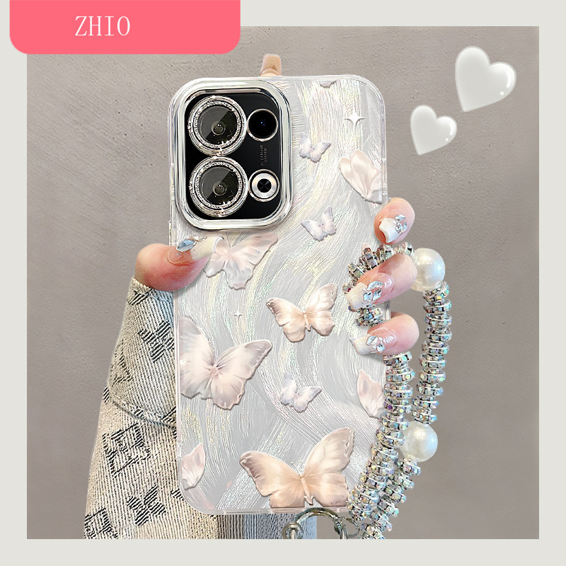 [244] เหมาะสําหรับ opporeno14 เคสโทรศัพท์ฤดูร้อนใหม่ของผู้หญิง reno13/12/11pro Dream สร้อยข้อมือผีเสื้อ 10/9pro + ผ้าพันคอขนนก reno6/5 รวมทุกอย่างฟิล์มเลนส์ findx8/7 ความรู้สึกระดับไฮเอนด์