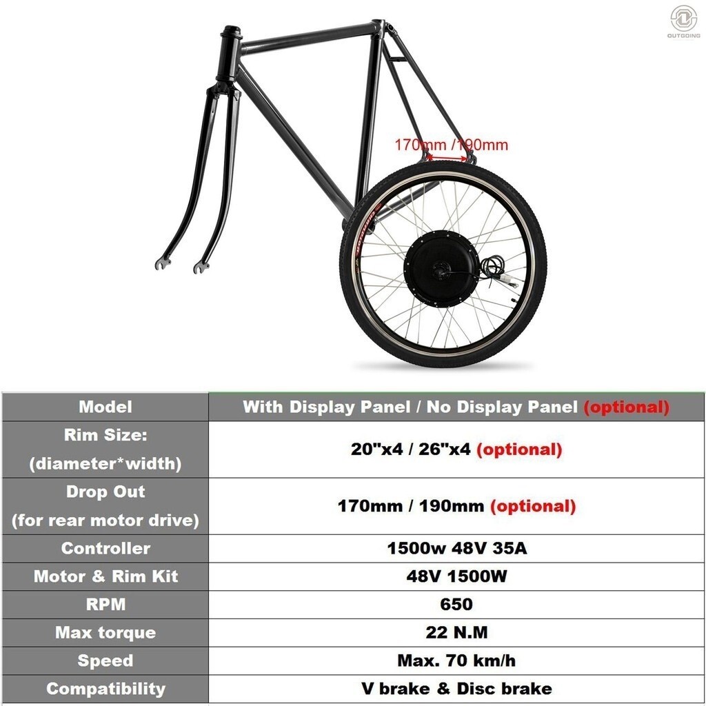 Electric Bike Conversion Kit Rear Motor & Rim Kit 48V 1500W Powerful EBike Motor Kit Cont