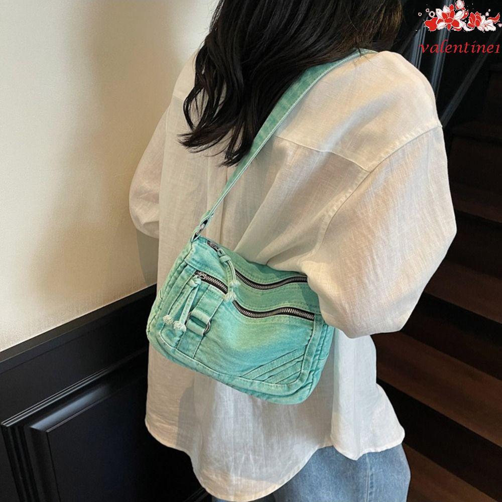 VALENTINE1 Denim Canvas Bag, Y2K Street Style Vintage Handbag, Fashion Large Capacity Shopping Bag S