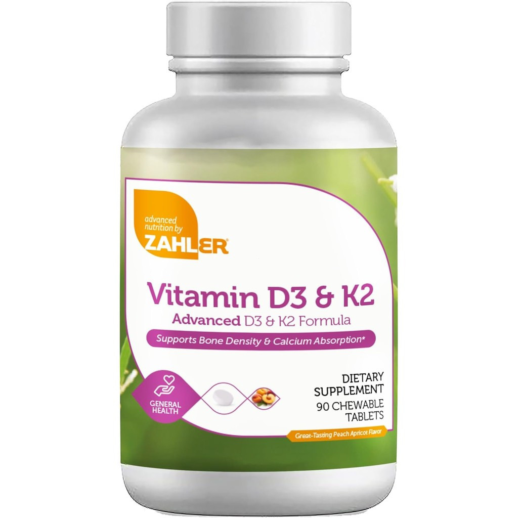 Zahler - Vitamin D3 & K2 Chewable Supplement (90 Count) - Certified Kosher K2 D3 Vitamin 5000 IU Del