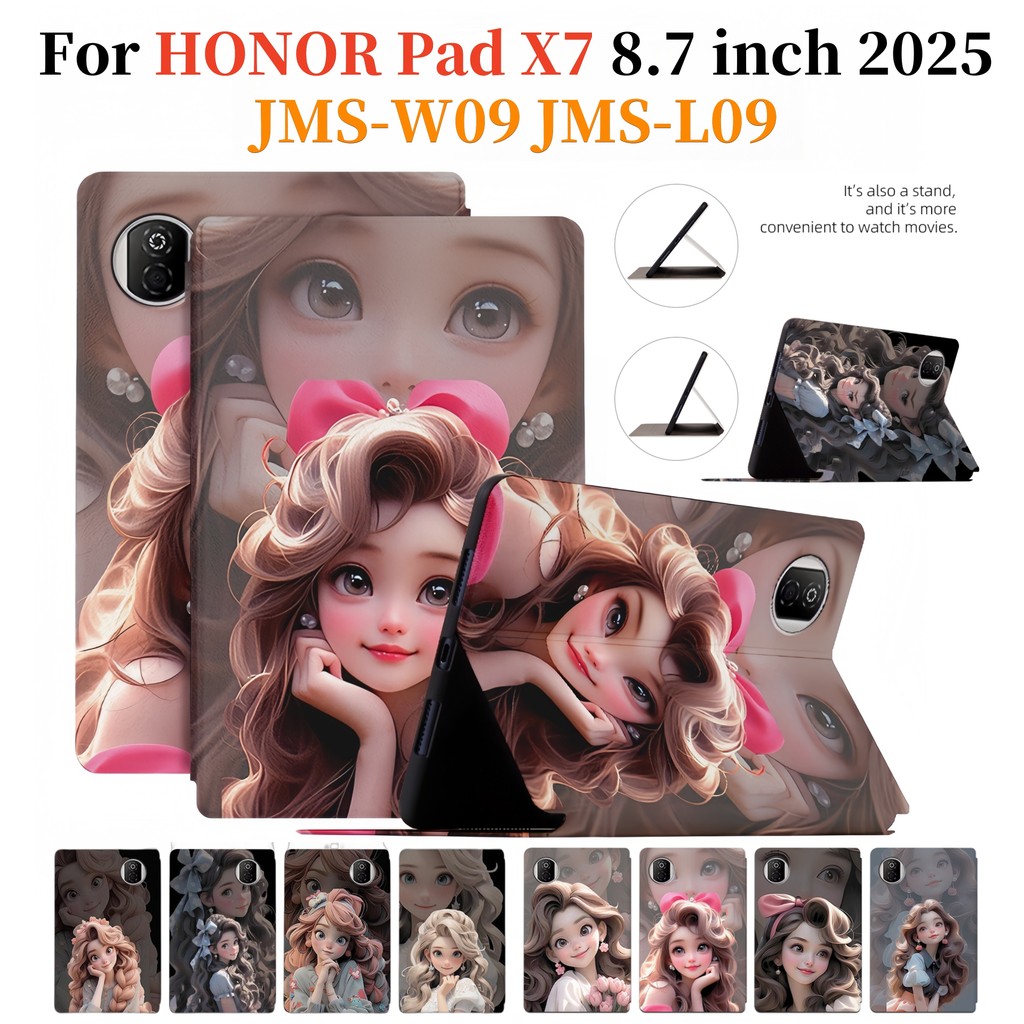 สําหรับ Honor Pad X7 8.7 นิ้ว 2025 JMS-W09 JMS-L09 เจ้าหญิงน่ารักขาตั้งฝาครอบ HONOR PADX7 หนัง PU กั